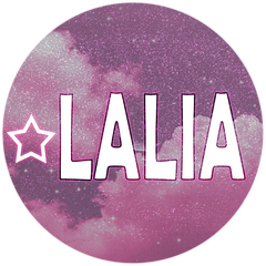 Starlalia written in yellow over a blue background